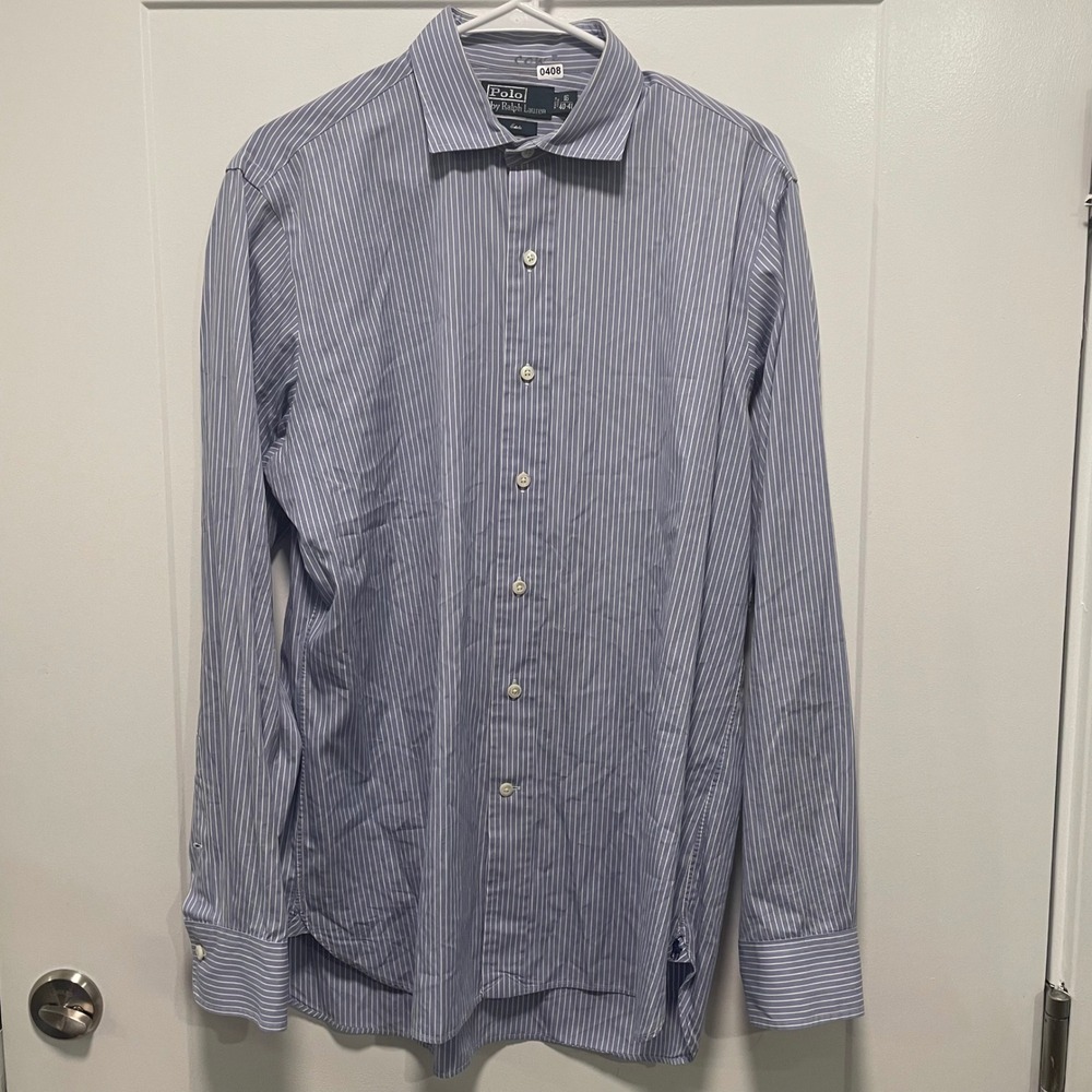 Polo Ralph Lauren Estate Mens 16 40-41 Blue White Striped Button Down Shirt